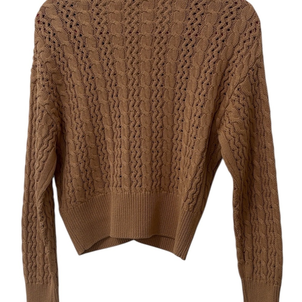 Women's Tan Cable Knit Cardigan Sweater - Picture 4 of 5